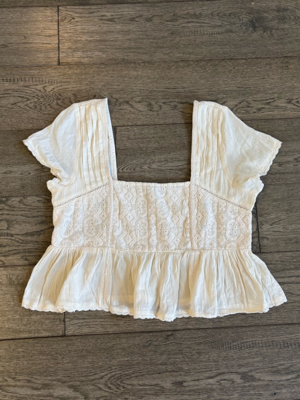 American Eagle Outfitters White Eyelet Peplum Crop Top